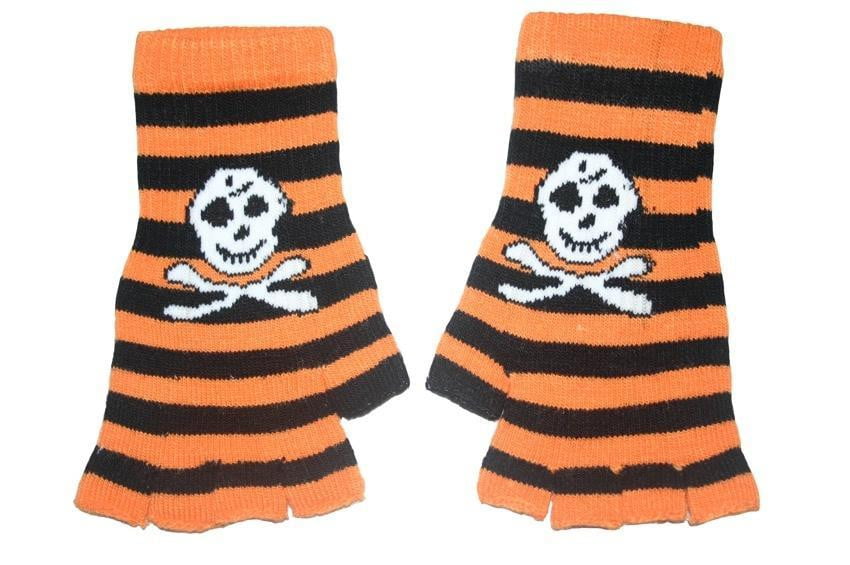 Black and Orange Skull Fingerless Gloves - yellowjadda8