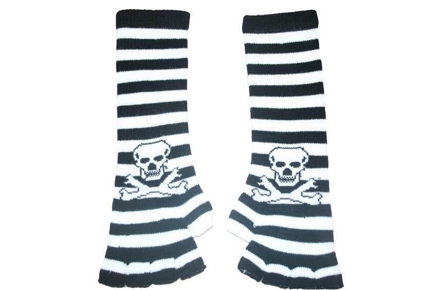 Black and White Skull Arm Length Fingerless Gloves - yellowjadda8
