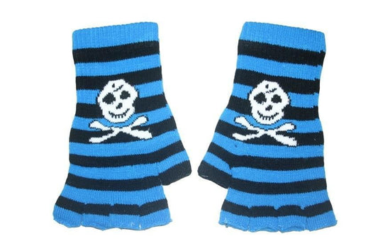 Black and Blue Skull Fingerless Gloves - yellowjadda8