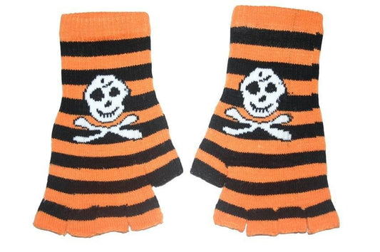 Black and Orange Skull Fingerless Gloves - yellowjadda8