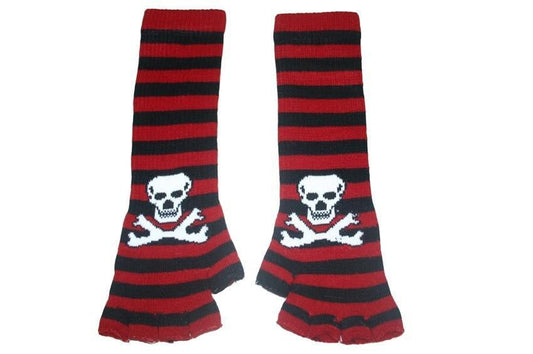 Black and Red Skull Arm Length Fingerless Gloves - yellowjadda8