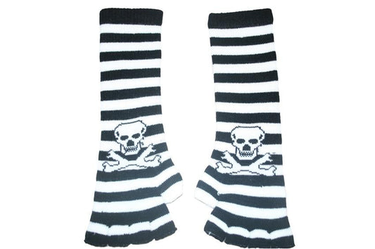 Black and White Skull Arm Length Fingerless Gloves - yellowjadda8