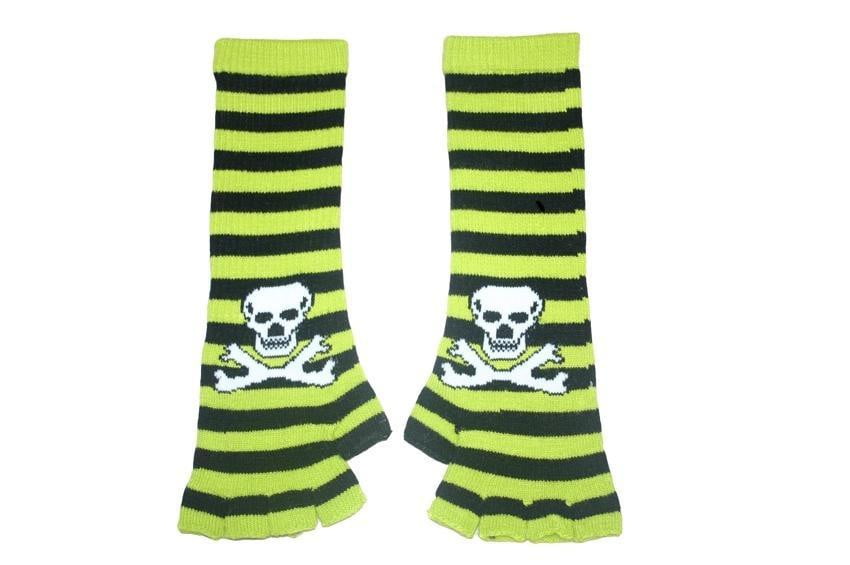 Black and Green Skull Arm Length Fingerless Gloves - yellowjadda8