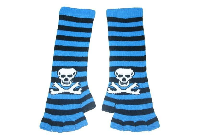 Black and Blue Skull Arm Length Fingerless Gloves - yellowjadda8