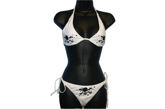 White Skull and Crossbone Print Bikini - yellowjadda8