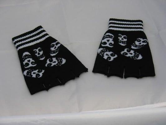 Black and White Ghoul Faces Fingerless Gloves - yellowjadda8