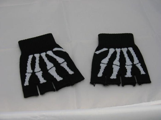 Black Fingerless Gloves with Skeleton Motif - yellowjadda8